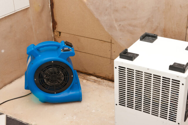 Professional water damage restoration cleanup equipment